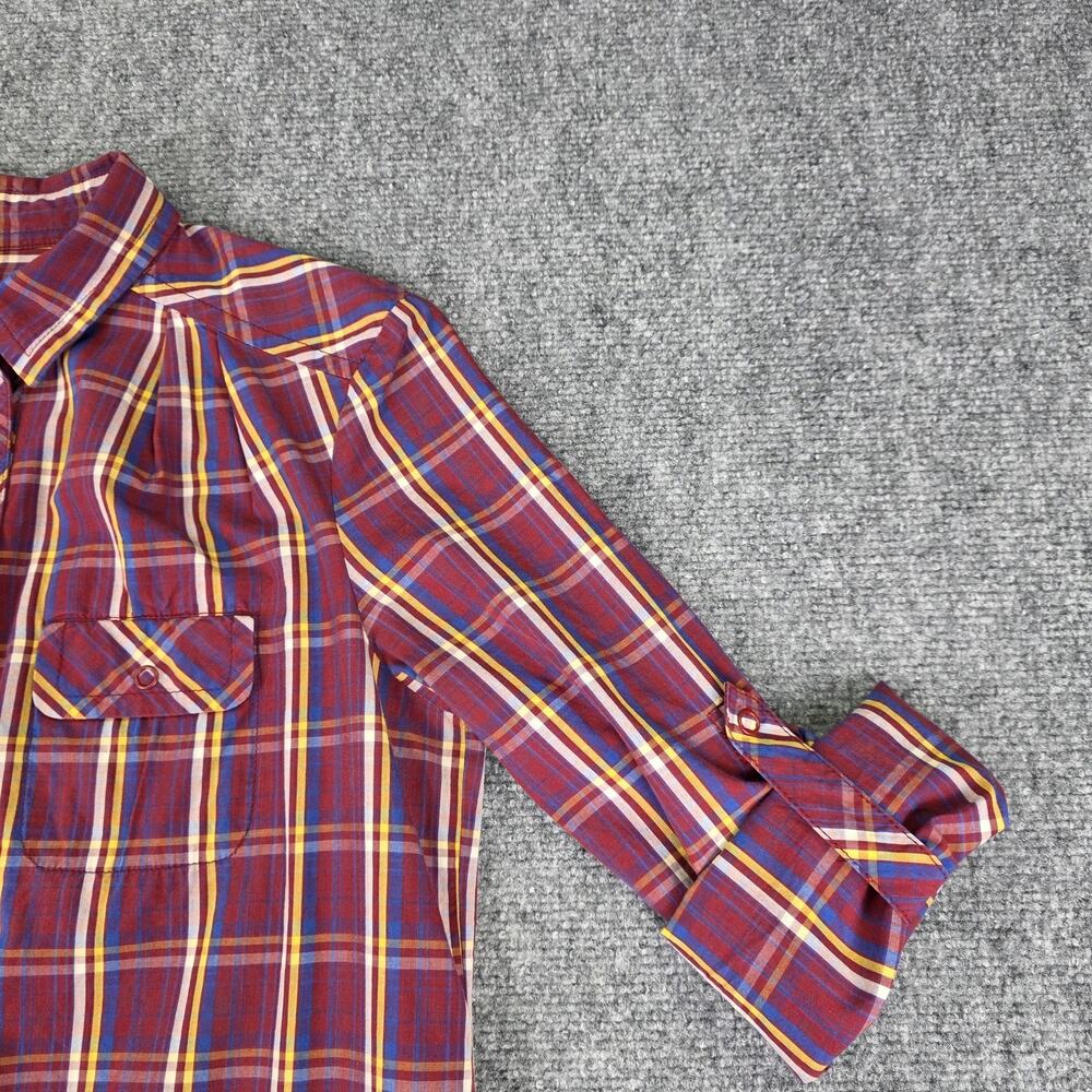 Lacoste Dress Womens 40 Red Plaid Shirt Dress Roll Tab Sleeve Cotton Pockets - Picture 6 of 16